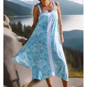 Lilibridge Womens Sz M Oversized Floral Dress Beach Cover Up Tropical Boho Coast